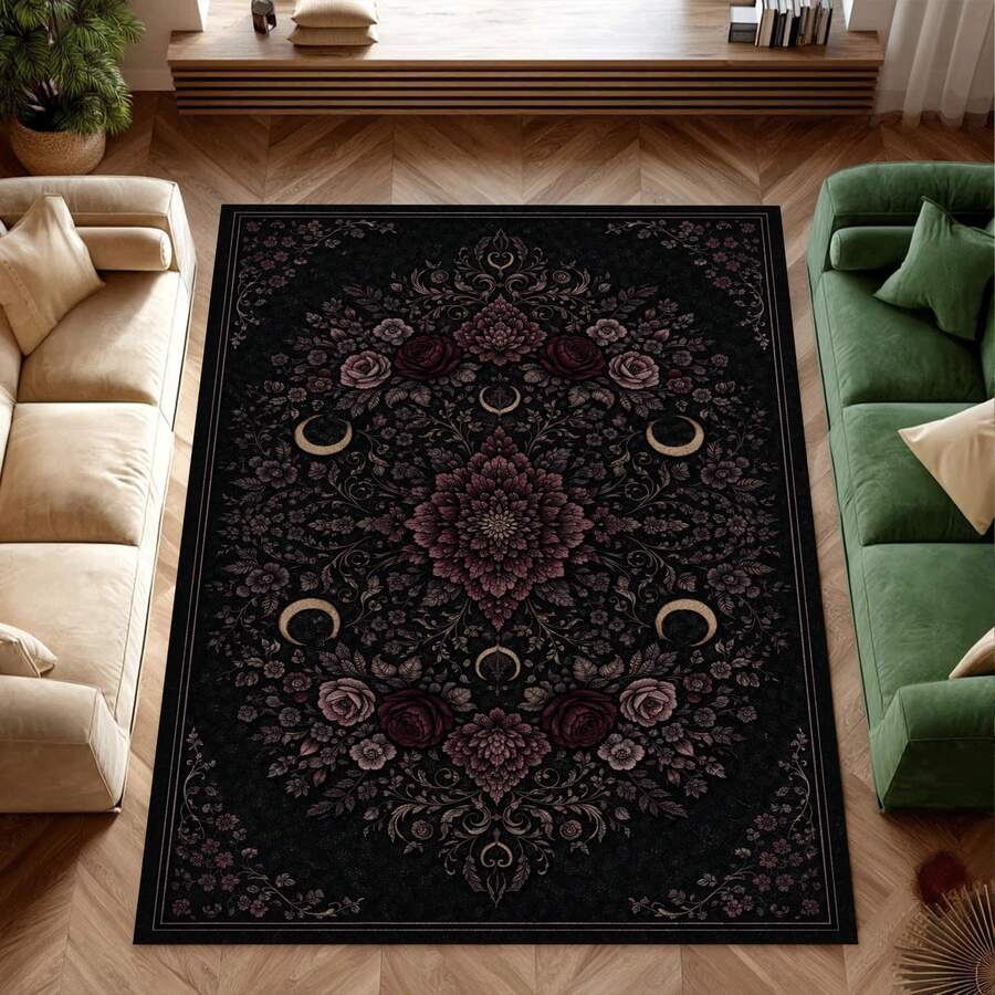 Gothic Floral Mandala Dark Area Rug, Boho Gothic Living Room Area Decor, 32*20inch /84*60inch,Perfect Choice For Gift ,Stylish And High-Quality Rugs, Perfect For  Decorations And GiftsHome Decor, The Best Choice For Gothic-Style Birthday Gifts - Multicolor - View 1