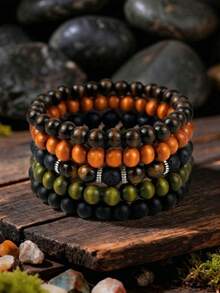 5件套波西米亚风个性化虎眼石串珠手链，适合男士日常佩戴 - 彩色 - 查看 5