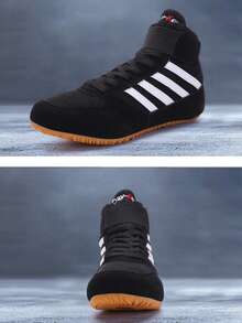 Men's High-Top Sports Non-Slip Boxing Shoes, Breathable Wrestling Shoes With Rubber Sole, Indoor Boxing Training Shoes - Black - View 4
