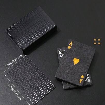 Bộ bài tây màu đen bền chắc, chống nước, chất liệu nhựa mờ với họa tiết lá vàng và hình trái tim - Chất liệu nhựa dẻo dai kèm hộp đựng chắc chắn - Lý tưởng cho các bữa tiệc, lễ Halloween, Lễ Tạ ơn và quà tặng Giáng sinh, thiết kế tinh tế, tuyệt vời cho người sưu tầm và các trò chơi trên bàn, bài tây sưu tầm | Thiết kế bài sang trọng | Nhựa chống nước