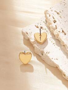 1对小巧几何心形耳钉 - 金黃色 - 查看 4