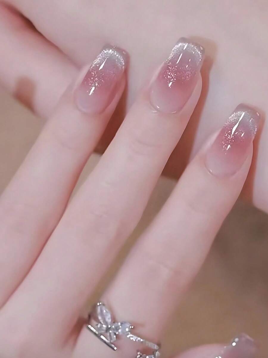 24pcs Pink Smiling Cat Eye Nail Stickers, Transparent Crystal Cat Eye Nail Decals For Nail Art - Camel - View 1