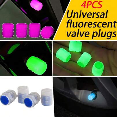 4pcs Glow-In-The-Dark Tire Valve Stem Caps, Universal For Cars, Motorcycles, Bicycles - Durable Plastic Wheel Rim And Tire Accessories
