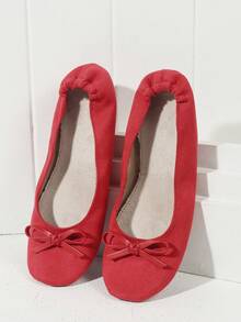 轻便、赤足感十足的女士舞蹈鞋/芭蕾平底鞋，红色，休闲、柔软、百搭、经典，适合室内穿着，可折叠套穿式芭蕾舞鞋，女士平底凉鞋 - 紅色 - 查看 4