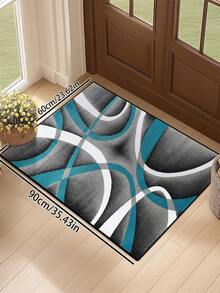 1pc Geometric Textured Pattern Rug, Black White Gray Printed Polyester Rectangular Easy Care Washable Area Carpet, Suitable For Living Room, Hallway, Bedside, Sitting Room, Bedroom, Office, Kitchen, Farmhouse Home Decor - Multicolor - View 6