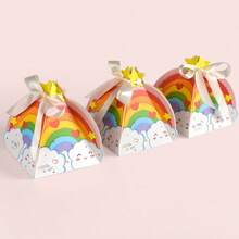 10pcs Cartoon Rainbow Cute Packaging Gift Boxes For Birthday Party, Foldable Bowknot Gift Boxes - Multicolor - View 2