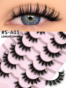 GROINNEYA 7 Pairs Comfortable Cat Eye False Eyelashes, Fluffy Soft Faux Mink Lashes 15mm Long, Natural & Thick Full Strip Lashes Suitable For Various Eye Shapes, Reusable, Ideal For Parties - màu đen - Xem 5