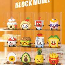 疯狂美食家迷你食物积木套装（300+块），DIY汉堡薯条鸡蛋牛油果菠萝甜点积木模型套件，可爱食物系列桌面摆件收藏品，生日圣诞礼物 - 彩色 - 查看 2