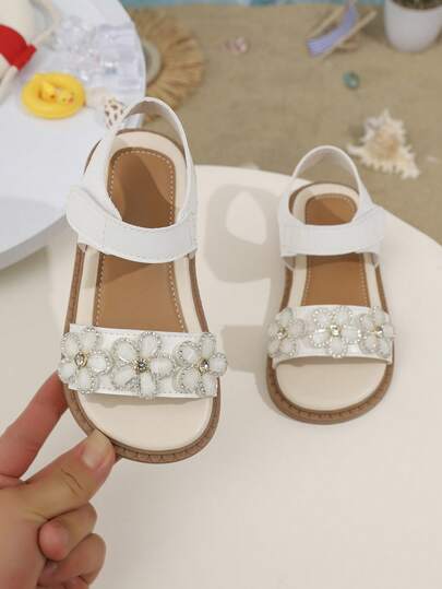 Sandalias planas con decoración de strass para niños, nueva colección de verano