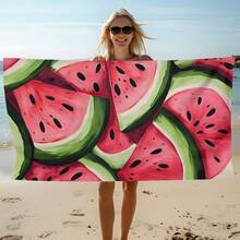 1 pieza Toalla de playa con estampado de sandía, toalla de playa suave, cómoda y ligera, adecuada para viajes, natación, buceo, surf, yoga, camping, accesorios de playa - SSTJ10679 - Ver 1