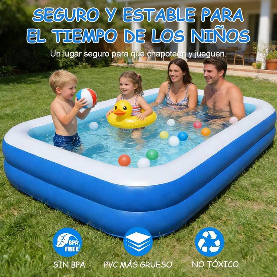 Inflatable Rectangular Pool For The Whole Family, 210 X 140 X 50 Centimeters. - A - 查看 1