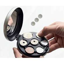 2-In-1 Car Coin Holder With Built-In Mirror, Portable Euro Coin Organizer, Durable Plastic Case, Fits Standard Cup Holders, Compact & Practical, Ideal For Vehicle Use, Black Tone, Perfect For Road Trips & Daily Commutes, Great Holiday Gift - A - View 2