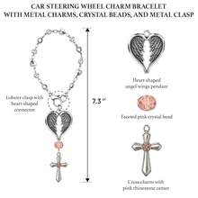 1pc Dreamy Angel Wing Heart Decor, Rhinestone Heart Steering Wheel Pendant, Guardian Heart Cross Pendant - Suitable For Car/Steering Wheel/Handbag, Elegant Silver Base With Rose Quartz Decor, Applicable For Car Interior And Bag Accessories - A - View 6