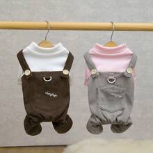宠物服装，狗狗服饰，猫咪四脚套，春夏新款，四脚围兜裤，刺绣款 - 鏽棕色 - 查看 5