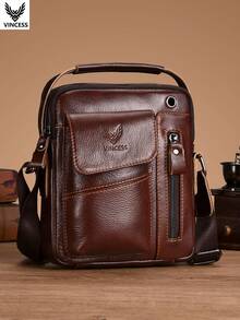 Men's Genuine Leather Retro Shoulder Bag, Casual Fashionable Handbag, Multifunctional Stylish Crossbody Bag, Suitable For Daily Travel Use, Fashionable Gift For Men Old Money Streetwear - Maroon - View 8