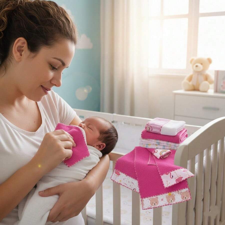 Baby Face And Shoulder Towels Colorful Terry Cloth Comfort And Style Kit 5 Units - 粉色 - 查看 1