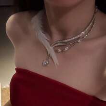 Collar de cadena de clavícula minimalista y delicado con forma de lágrima de pluma, nueva llegada 2026 - collar - Ver 4