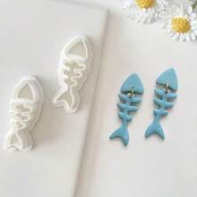 2pcs/Set Sardine Bone Soft Pottery Earrings Clay Mold DIY Jewelry Pendant Modeling Cutting Mold Handmade Tool Set - White - View 7