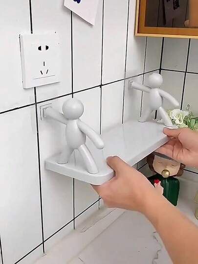 No-Drill Wall Mounted Shelving Unit, Bathroom Cosmetics Organizer Rack, Kitchen Storage Shelf, Adhesive Easy Install