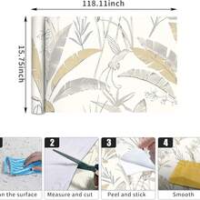 1卷波西米亚风格自粘墙纸，现代香蕉叶和鸟图案墙纸，可移除自粘防水墙纸，适用于橱柜、卧室、厨房，乙烯基卷材。 - 波希米亞 - 查看 6