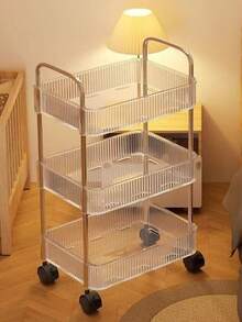 1 pieza Carrito de almacenamiento de acrílico transparente, adecuado para cocina, sala de estar, dormitorio, estilo de carrito de empuje de estantería de almacenamiento de varios niveles, estantería de almacenamiento transparente móvil, carrito pequeño, se puede usar para almacenar cosméticos, estantería de libros del dormitorio, aperitivos de la sala de estar, estantería de almacenamiento de varias capas, decoración de baño al aire libre - transparente - Ver 8