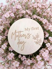 1pc My First Mother's Day Commemorative Wooden Plaque, Baby Photo Prop Card, Mother's Day Gift - Wood Color - View 4