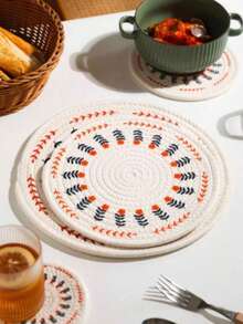 1 Set Of Cute Floral Pattern Insulation Pads, Thickened Round Hand Woven Insulation Pads, Can Be Used As Table Mats, Bowl Mats, Tableware Insulation Pads, Suitable For Household Kitchens, Living Rooms, Etc., With Multiple Specifications To Choose From - View 4