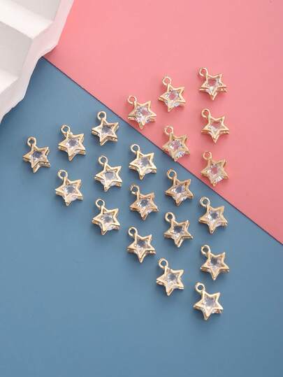 20Pcs/Lot Alloy Gold Silver Color Rhinestone Star Charms For Earrings Necklaces DIY Love Charms Jewelry Making Accessories