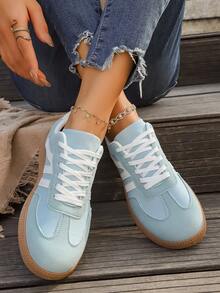 Women's Casual Versatile Striped Fashion Attractive Comfortable Durable Rubber Soft Bottom Breathable Lightweight Splicing Sneakers, Fashionable Versatile Breathable Korean Style - Blue - View 4