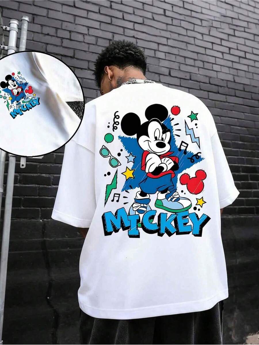 Licensed Disney T-Shirt Made Of Pure Cotton, Adorable Soft Crew Neck T-Shirt With Mickey Mouse Motif, Full Of Vibrant Design Details, A Disney Gift, The Fabric Is Durable And Easy To Care For, Suitable For Everyday Outings, Commuting And Other Occasions, Full Of Holiday Spirit. - 白色 - 查看 1