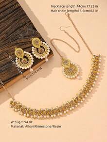 4件套奢华水钻仿珍珠吊坠首饰套装，水滴设计发链、耳环、项链套装，适合女士婚礼、节日、日常佩戴，也是女士约会礼物的理想之选。 - 四件套 - 查看 4