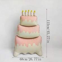 1pc Oversized Standing Birthday Cake Shaped Foil Balloon, Happy Birthday Party Decoration Balloon, Pink Birthday Cake Party Balloon - Pink - View 5