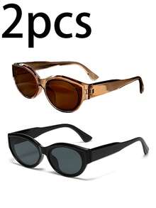 1副欧美经典休闲椭圆形小框时尚眼镜，优雅美观，适合女性四季佩戴。 - 2pcs(黑色+茶色) - 查看 5