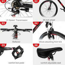 26-Inch Red And Black Explorer Mountain Bike, High Carbon Steel, 100kg, 21 Speeds - 黑红 - View 4