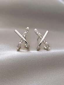 Delicate Criss-Cross Stud Earrings, Versatile Everyday & Party Wear Lightweight Jewelry For Women - Silver - View 8