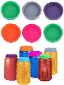 6个硅胶汽水瓶盖，防漏可重复使用密封盖，适用于罐装和瓶装饮料 - 彩色 - 查看 4