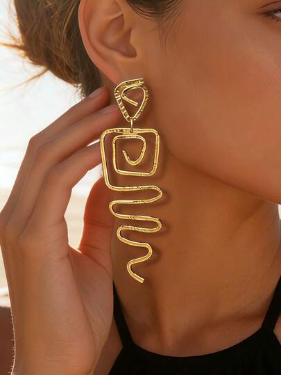 1 par de pendientes largos colgantes con diseño espiral asimétrico, estilo geométrico exagerado de estilo europeo y americano, adecuados para fiestas en la playa y vacaciones