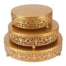 LOVEWE Durable Elegant 3pcs Golden Cake Stand Set - Perfect For Birthdays, Weddings & Celebrations | Metal Display Stands - 金色3件套 - 查看 12