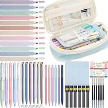 1 Set Cute Large Capacity Pencil Case School Supplies Set, Including 12pcs Highlighters, 6pcs Black Ballpoint Pens, 6pcs 0.5mm Cute Student Mechanical Pencils, Suitable For Students, Also A Great Christmas Gift - Sets - View 11