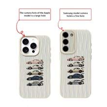 1pc TPU Material Blue Striped Sports Car Pattern Phone Case, Compatible With IPhone 17 Pro Max/17/16 Pro Max/15/13/12/11, S20 FE/A15/S24/A55, Note 11/12/13 Pro, Full Coverage Anti-Drop Soft Protective Cover - White - View 7