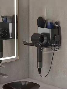 1个多功能吹风机支架，卧室/浴室壁挂式收纳整理架，免钻孔吹风机支架，牙刷梳子支架 - 查看 5