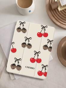 1pc Fashion Bowknot, Leopard, Cherry Pattern Flat Protective Case, Compatible With 10.2 Inch 2021/2020 10th/9th/8th Gen, (A16) 11 Inch 11th Generation 2025, Compatible With Samsung Galaxy Tab A8 10.5 Inch 2022, Tablet Protective Cover With Pencil Slot, Supports Auto Sleep/Wake - Multicolor - View 3