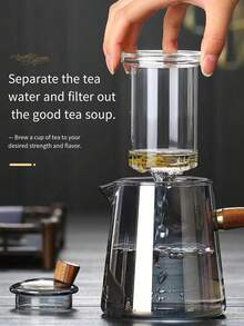 1 Set Wooden Handle Glass Teapot, Teacup And Tea Set, Heat-Resistant Glass Teapot, Elegant Glass Lining Cup, Suitable Slouchy Tea Strainer, Outdoor Luxury High-End Tea Set - Multicolor - View 6