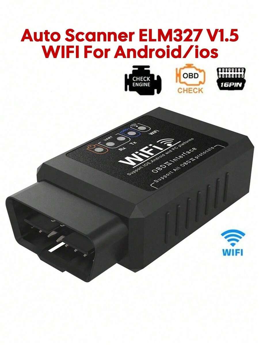 YAIUZGOO ELM327 V1.5 WIFI OBD2诊断工具，OBDII故障诊断工具，发动机故障灯检测，3000+车辆故障代码读取器，汽车诊断配件 - 黑色 - 查看 1