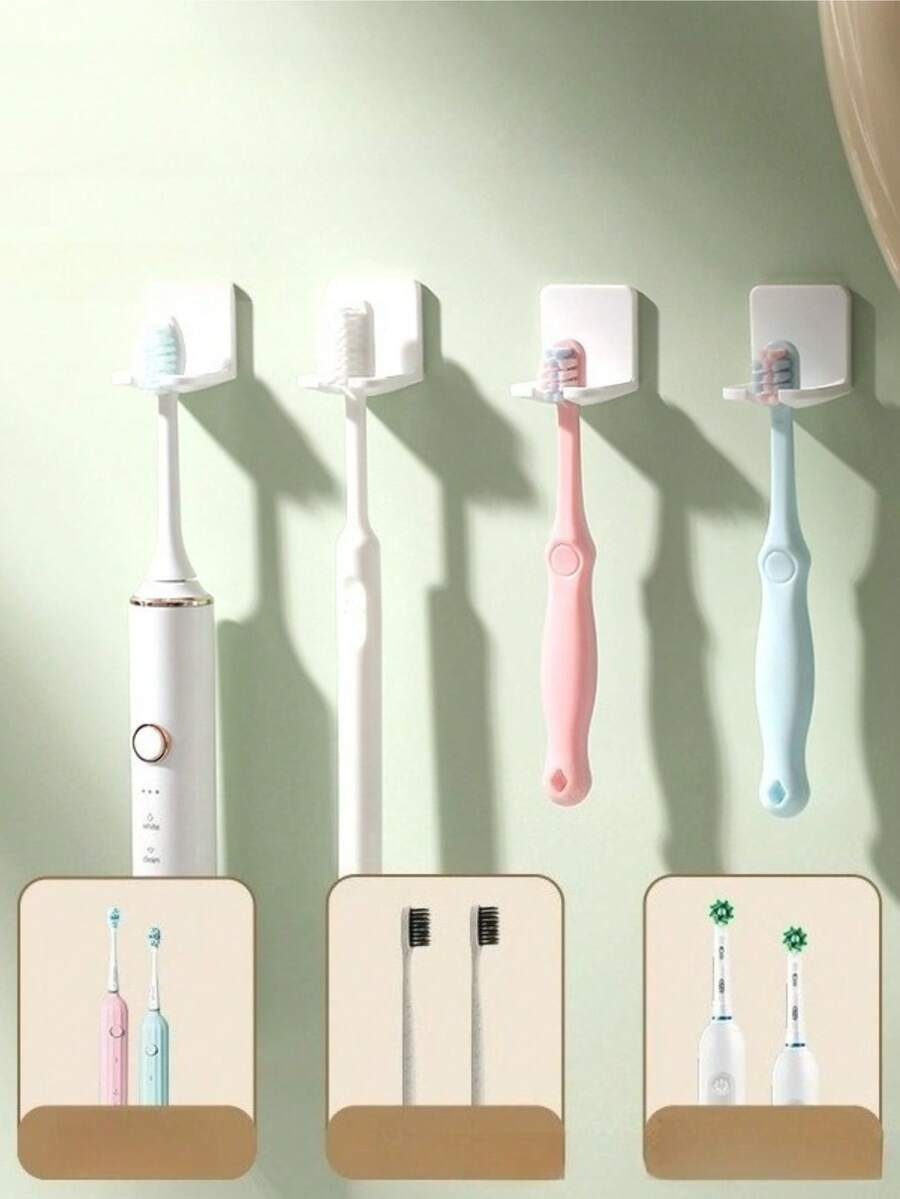 1/2/4pcs Toothbrush Holder, No Punching Electric Toothbrush Storage Rack, Wall Mounted Bathroom Toothbrush Storage Rack, Placement Rack - Multicolor - View 1
