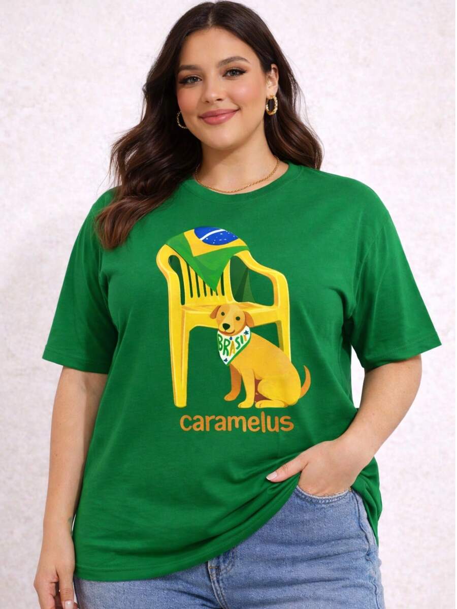 Copa T-Shirt, Women's Plus Size, Plain, Round Neck, , Oversized. - Green - View 1