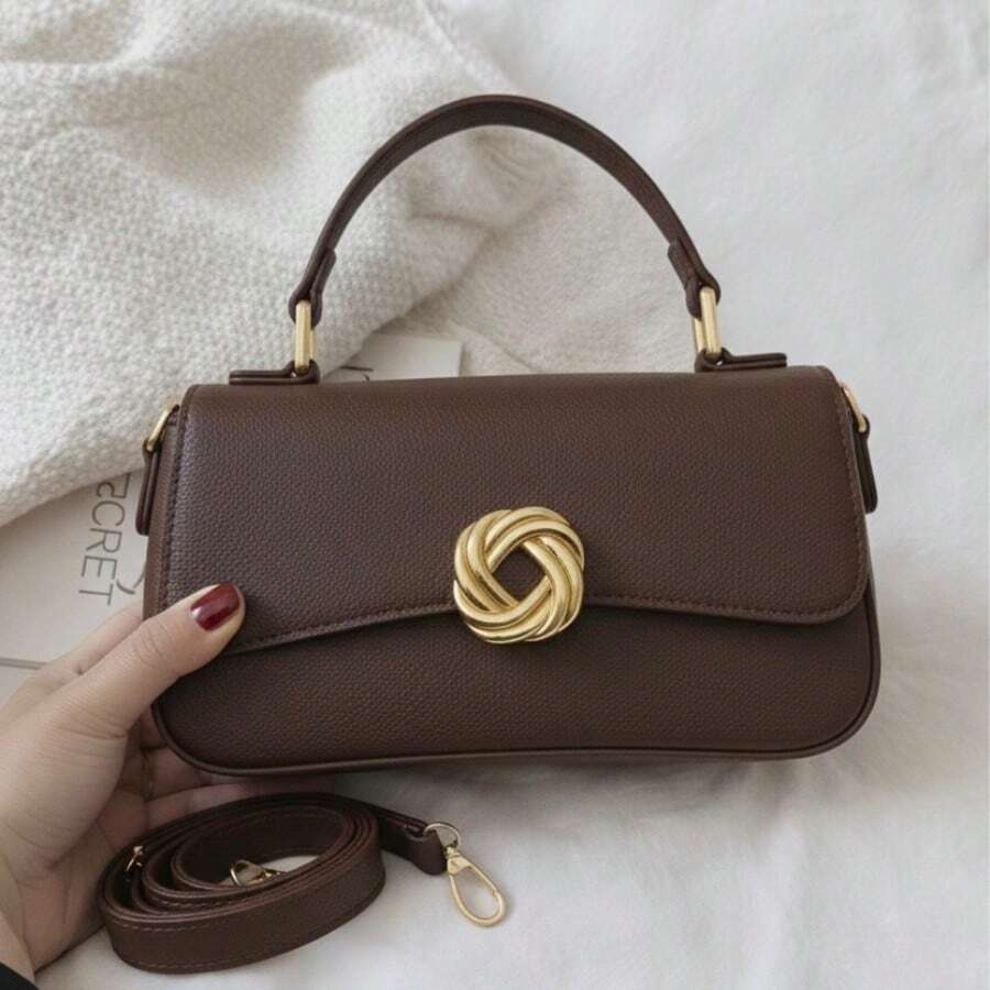 Elegant Structured Women's Handbag With Removable Strap. Made Of Premium Synthetic Leather. - 咖啡 - 查看 1