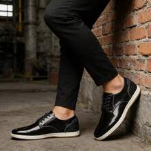 男士休闲运动鞋，PU鞋面，后跟耐磨设计，橡胶鞋底，舒适步行鞋 - 黑色 - 查看 6