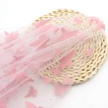 1pc Double-Sided Velvet Butterfly Pattern Plain Mesh Gauze 100% Polyester Fabric | 62.99x19.68 Inch - Pink Butterfly, Tulle Mesh With 3D Butterfly Pattern | DIY Bows, Party Capes & Photo Backdrops - Default - View 6