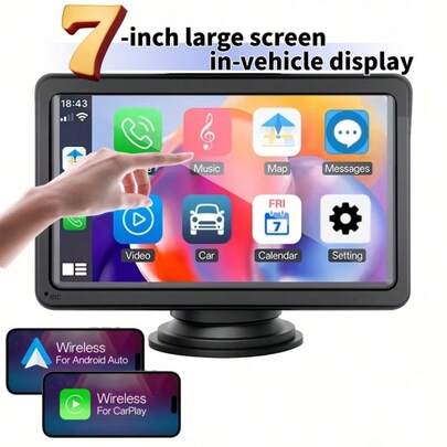 7-Inch Portable Wireless Car Screen, Supports CarPlay And Android Auto, High-Definition Touchscreen, With Bluetooth, Suitable For All Vehicle Models